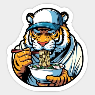 tiger eating ramen noodles Sticker